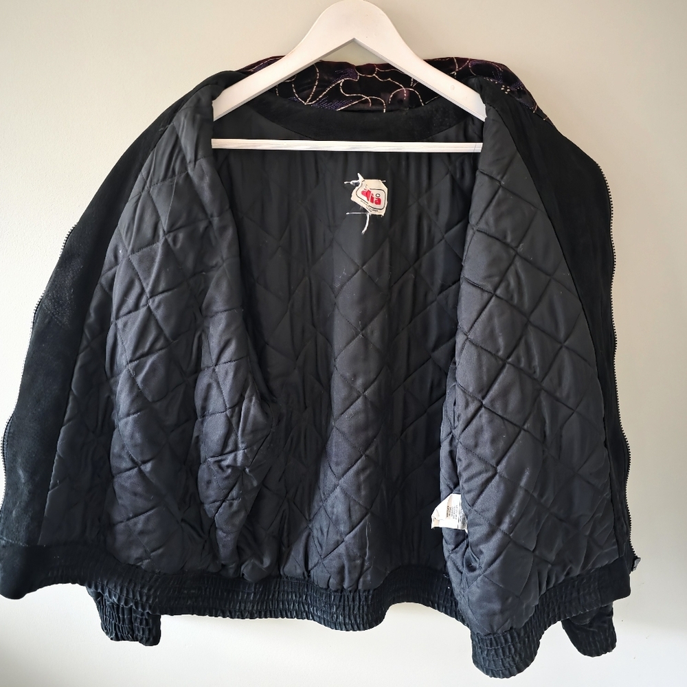 Alia L Vintage 80s 90s Eclectic Retro Leather Suede & Velvet Bomber Jacket - Picture 12 of 16